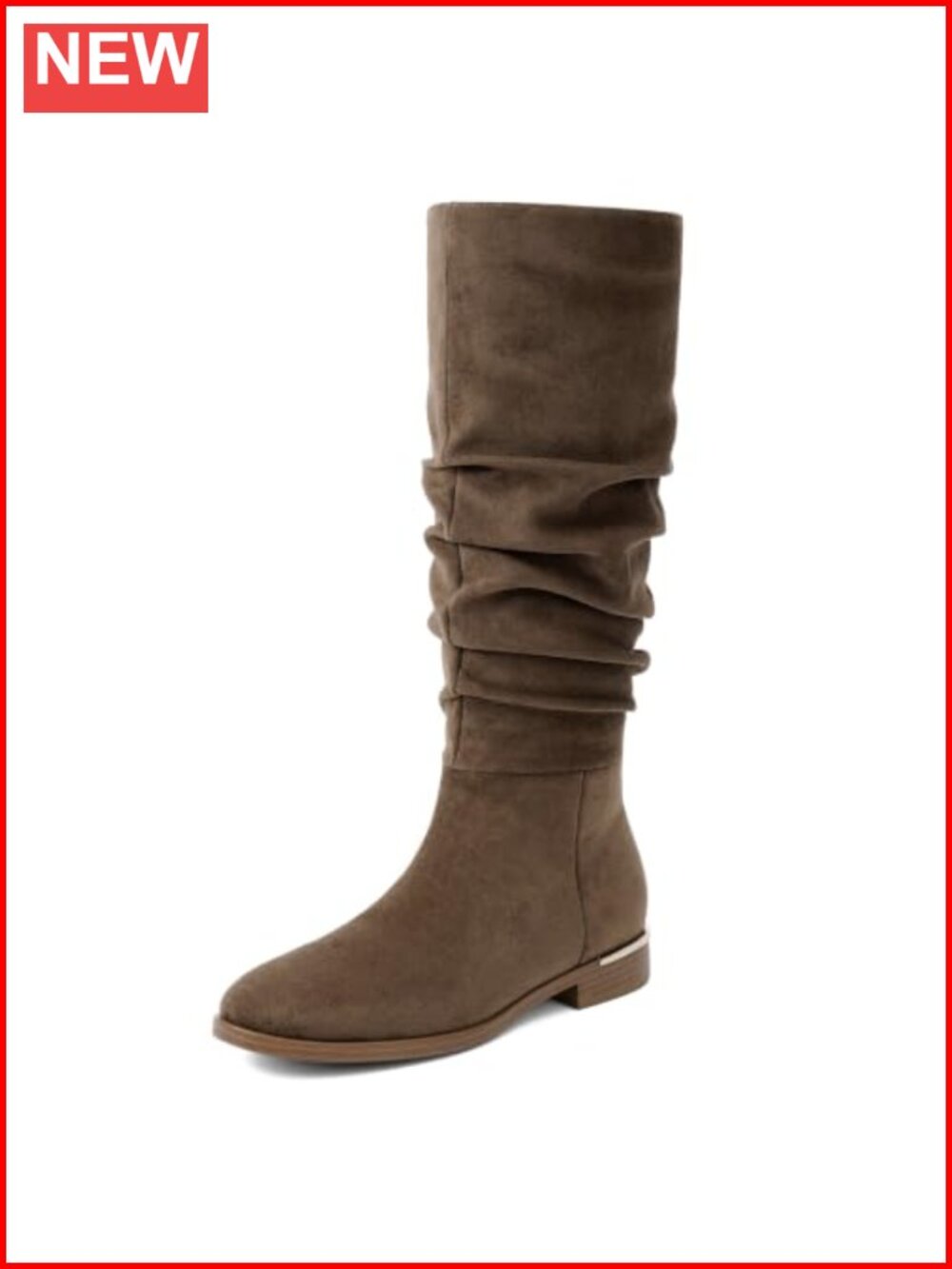 Slouchy Ruched Knee High Flat Boots Women Faux Suede Side Zip